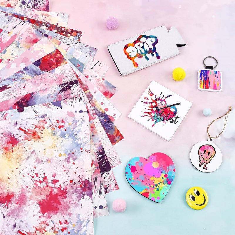 HTVSTD Paint Splatter Sublimation Transfer Ink Paper-12pcs 12"x10" Watercolor Patterned Sublimation Transfer Paper for Mugs DIY Sublimation Paper - Image 4